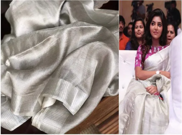 Silver_Tissue_Linen_Saree_Wih_Running_Contrast_Blouse_Piece_For_Women