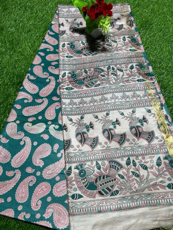 Firozy_Madhubani_Print_Semi_Tussar_Soft_Silk_Saree_With_Atteched_Blouse_Piece_For_Women