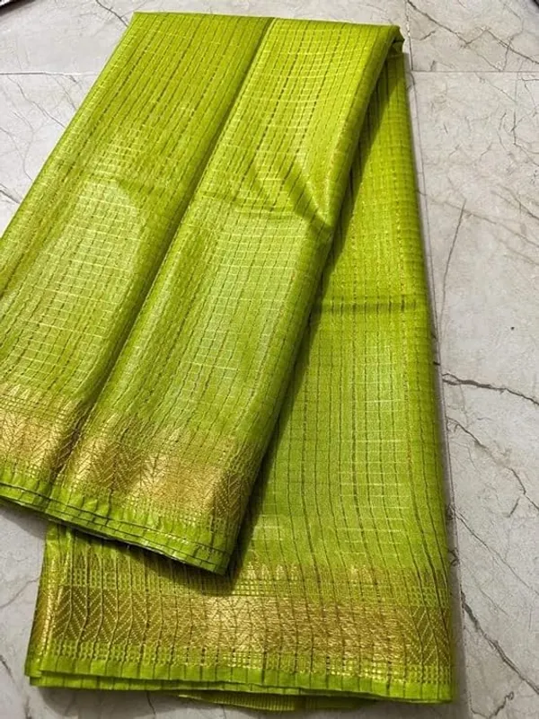 Women's_Bhagalpuri_Handwoven_Mini_Checks_Semi_Tussar_Soft_Silk_Saree_With_Designer_Zari_Border_Weaving,_Unstitched_Running_Blouse_Piece