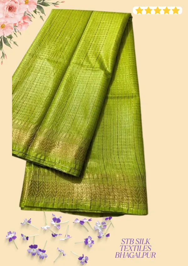 Women's_Bhagalpuri_Handwoven_Mini_Checks_Semi_Tussar_Soft_Silk_Saree_With_Designer_Zari_Border_Weaving,_Unstitched_Running_Blouse_Piece