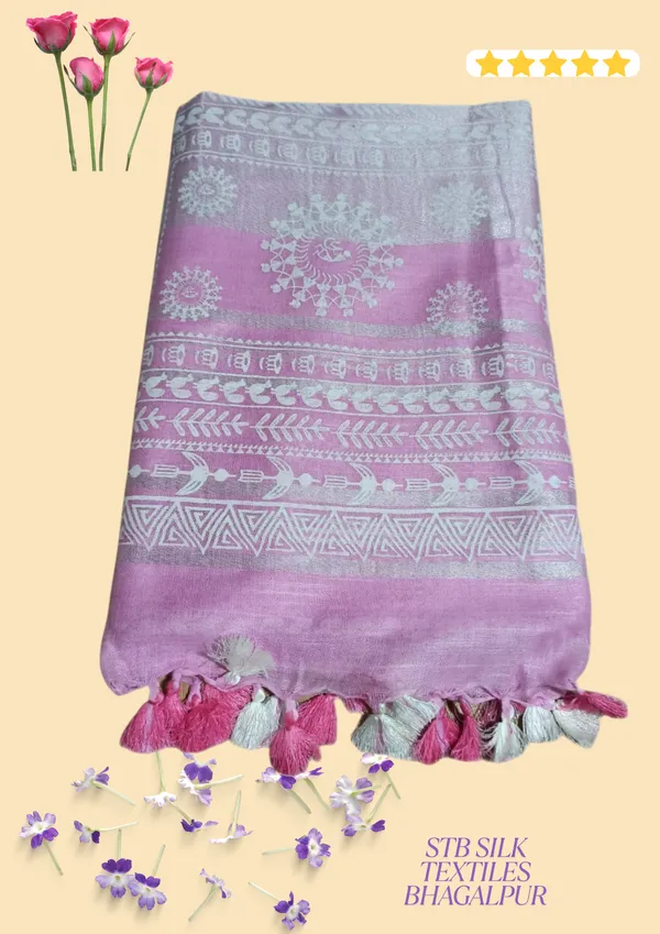 Pink_Bhagalpuri_Khari/Block_Print_Linen_Slub_Saree_With_Runnig_Blouse_Piece_For_Women