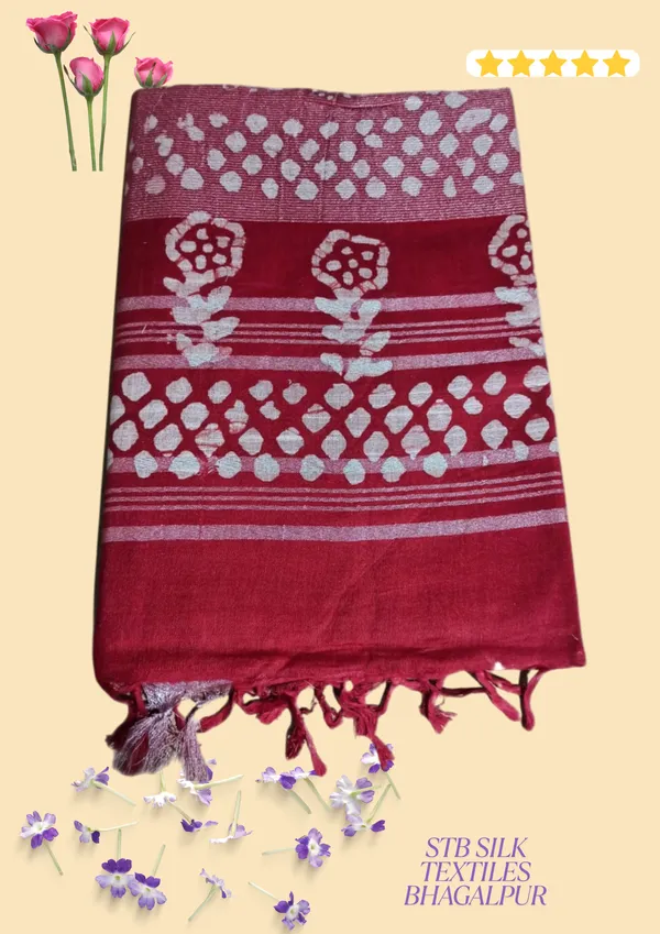 Pink_Batik_Print_Linen_Slub_Saree_With_Runnig_Blouse_Piece_For_Women