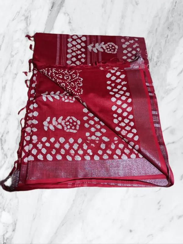 Pink_Batik_Print_Linen_Slub_Saree_With_Runnig_Blouse_Piece_For_Women