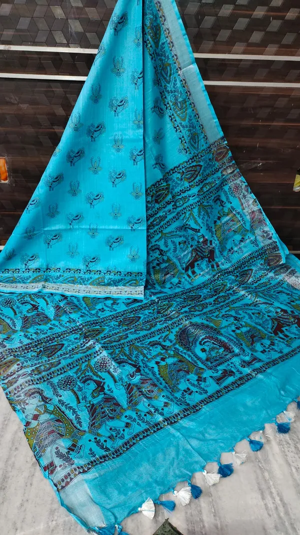 Women's_Cotton_Linen_Madhubani_Print_Saree_With_Running_Blouse_Piece