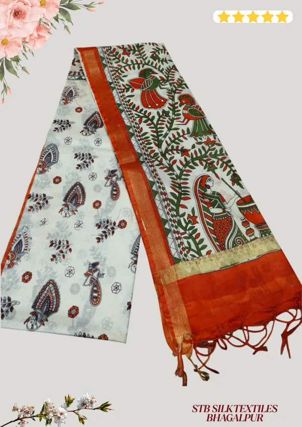 Women's_Semi_Tussar_Silk_Madhubani_Print_Saree_With_Running_Blouse_Piece