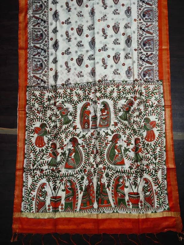 Women's_Semi_Tussar_Silk_Madhubani_Print_Saree_With_Running_Blouse_Piece