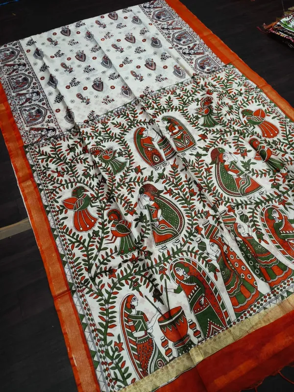Women's_Semi_Tussar_Silk_Madhubani_Print_Saree_With_Running_Blouse_Piece