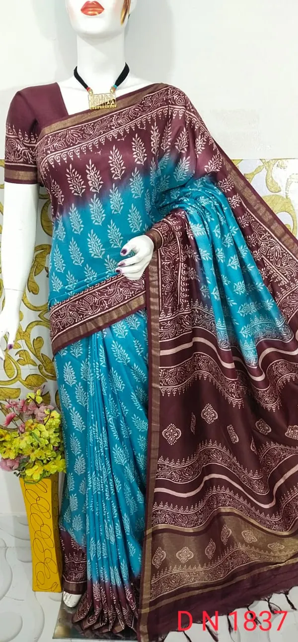 Women's_Semi_tussar_Silk_Duscharge_Print_Saree_With_Running_Blouse_Piece
