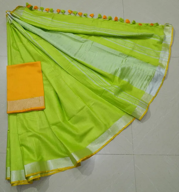Women's_Linen_Slub_Saree_With_Contrast_Blouse_Piece