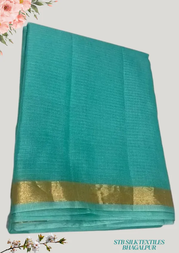 Green_Bhagalpuri_Pure_Kota_Doria_Silk_Saree_With_Small_Zari_Boder_And_Running_Blouse_Piece_For_Women