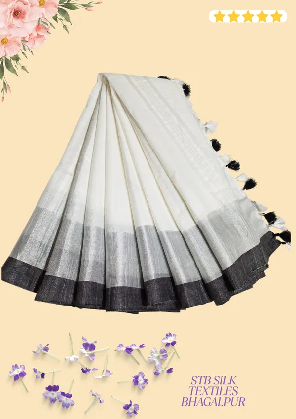 White_Bhagalpuri_Linen_Slub_Saree_With_Blouse_Piece_For_Women