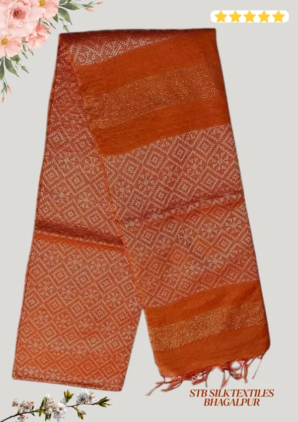 Orange_Handwoven_Threads_Weaving_Semi_Tussar_Soft_Silk_Saree_With_Atteched_Blouse_Piece_For_Women