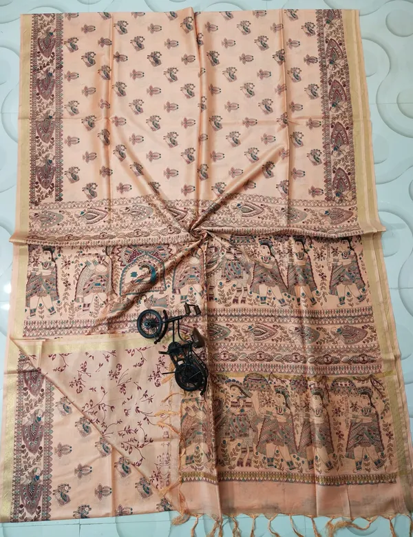 Women's_Semi_Tussar_Silk_Madhubani_Print_Saree_With_Running_Blouse_Piece