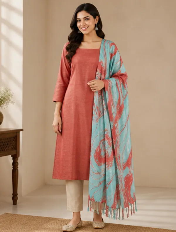 Red_Cotton_Silk_Unstitched_Salwar_Suit_Dress_Material_With_Marble_Print_Dupatta._For_Women
