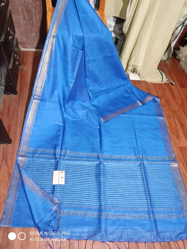 Women's_Bhagalpuri_Handwoven_Mini_Checks_Semi_Tussar_Soft_Silk_Saree_With_Designer_Zari_Border_Weaving,_Unstitched_Running_Blouse_Piece