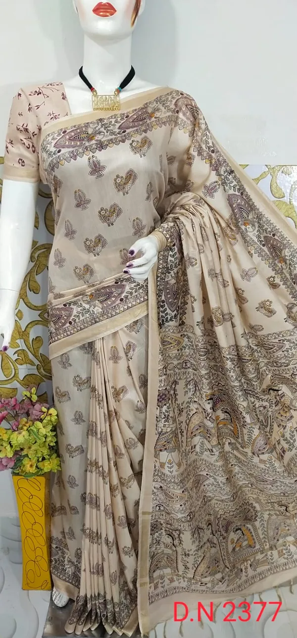 Women's_Semi_Tussar_Silk_Madhubani_Print_Saree_With_Running_Blouse_Piece