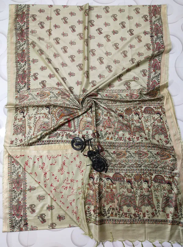 Women's_Semi_Tussar_Silk_Madhubani_Print_Saree_With_Running_Blouse_Piece