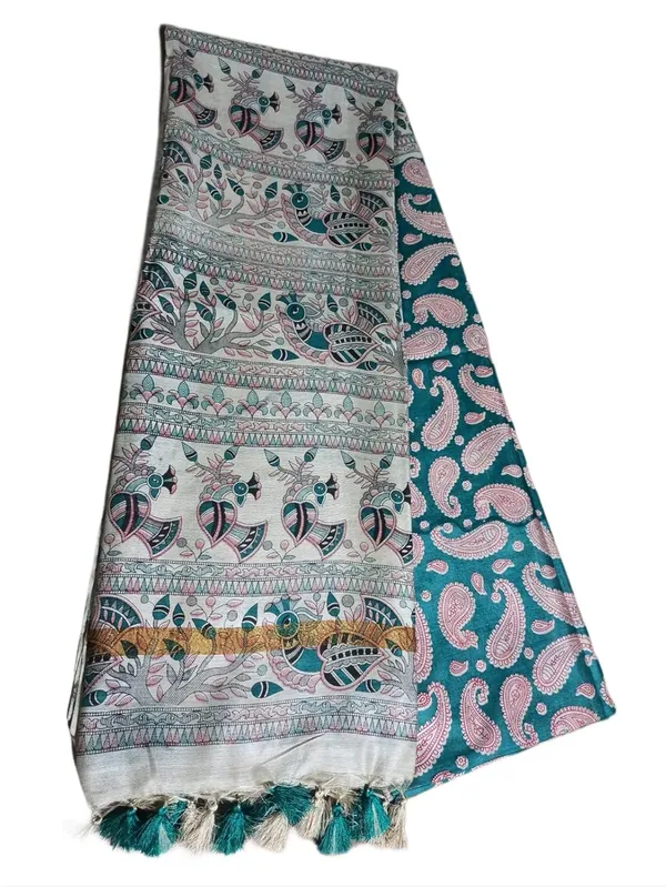 Firozy_Madhubani_Print_Semi_Tussar_Soft_Silk_Saree_With_Atteched_Blouse_Piece_For_Women
