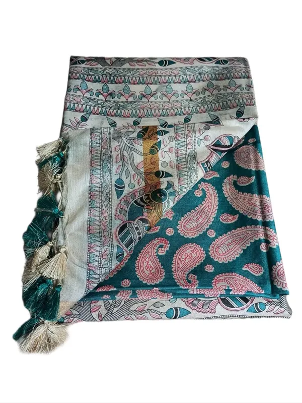 Firozy_Madhubani_Print_Semi_Tussar_Soft_Silk_Saree_With_Atteched_Blouse_Piece_For_Women