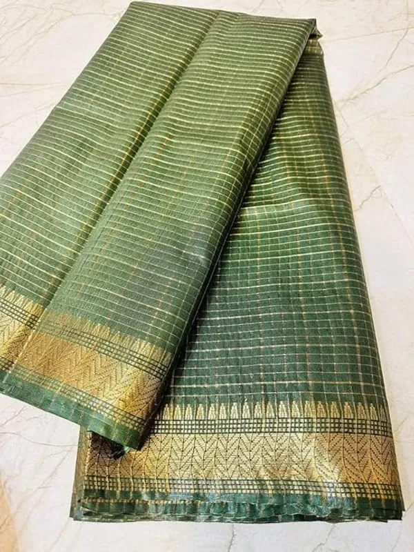 Women's_Bhagalpuri_Handwoven_Mini_Checks_Semi_Tussar_Soft_Silk_Saree_With_Designer_Zari_Border_Weaving,_Unstitched_Running_Blouse_Piece