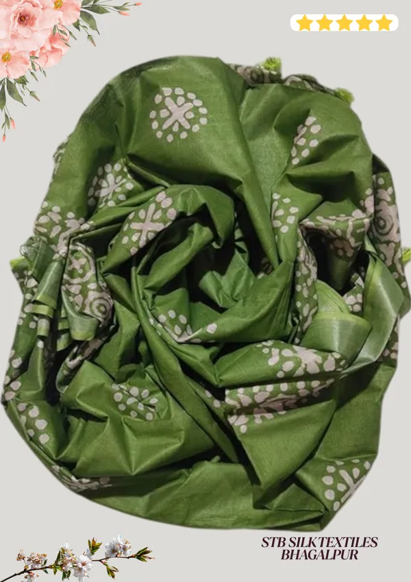 Green_Silver_Zari_Border_Cotton_Linen_Saree_With_Hand_Batique_Print_Unstitched_Running_Blouse_Piece_For_Women