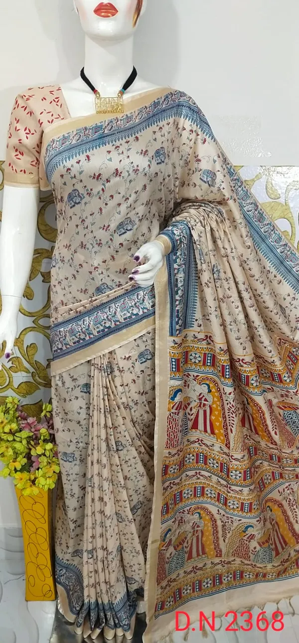 Women's_Semi_Tussar_Silk_Madhubani_Print_Saree_With_Running_Blouse_Piece