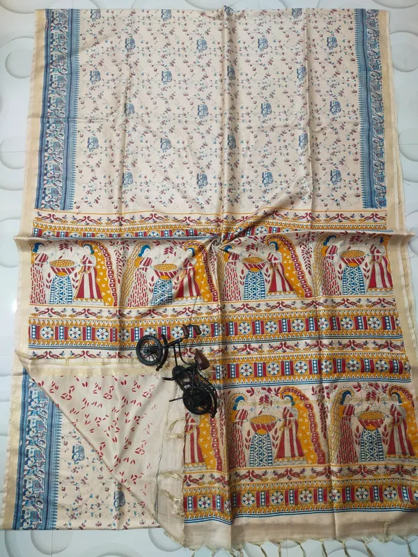 Women's_Semi_Tussar_Silk_Madhubani_Print_Saree_With_Running_Blouse_Piece