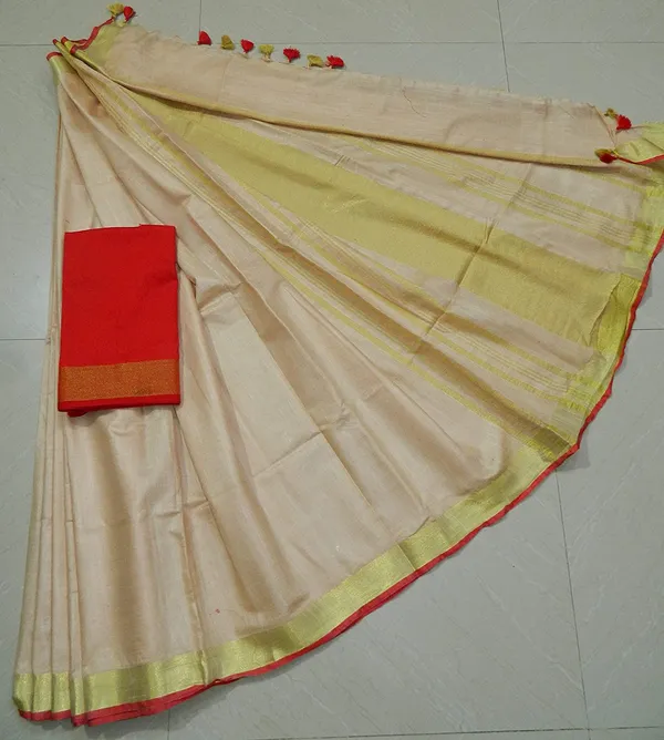 Women's_Linen_Slub_Saree_With_Contrast_Blouse_Piece