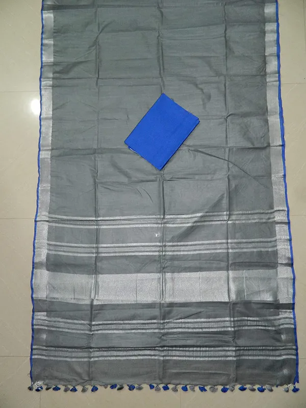 Women's_Linen_Slub_Saree_With_Contrast_Blouse_Piece