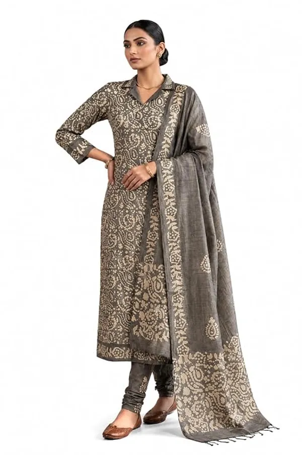 Grey_Cotton_Silk_Batik_Print_Unstitched_Salwar_Suit_Dress_Material_With_Dupatta_For_Women