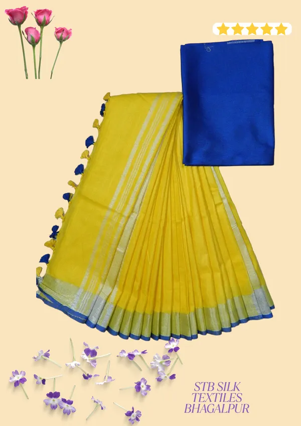 Yellow_Linen_Slub_Saree_Wih_Contrast_Blouse_Piece_For_Women