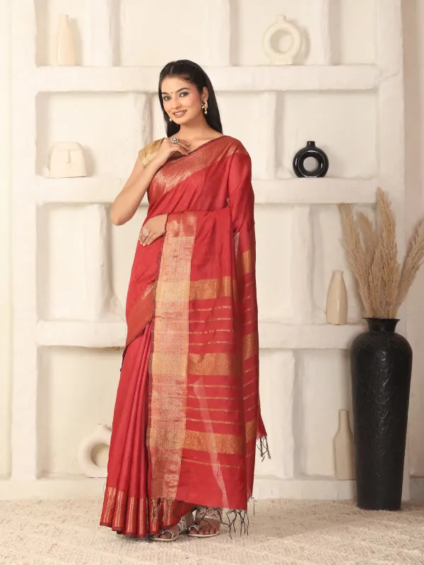 Red_Exquisite_Semi_Silk_Sarees_with_Blouse