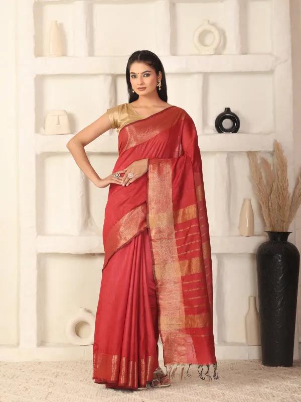 Red_Exquisite_Semi_Silk_Sarees_with_Blouse