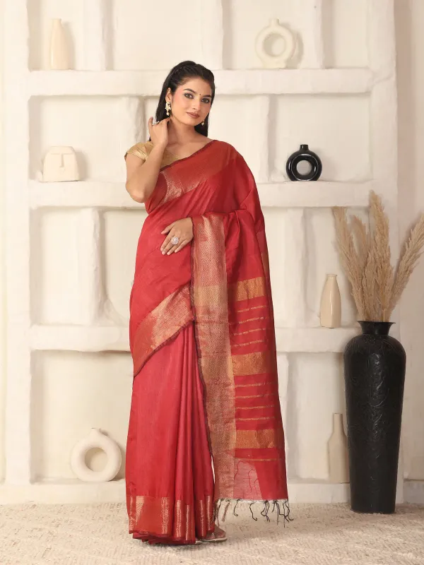 Red_Exquisite_Semi_Silk_Sarees_with_Blouse
