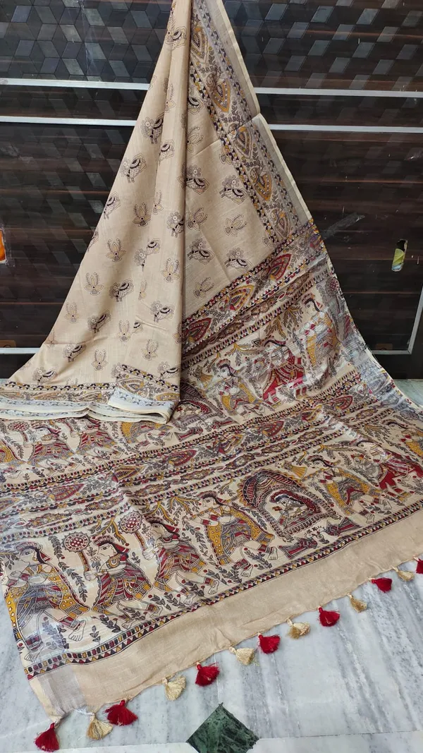 Beige_Bhagalpuri_Linen_Saree_With_Blouse_Piece_For_Women