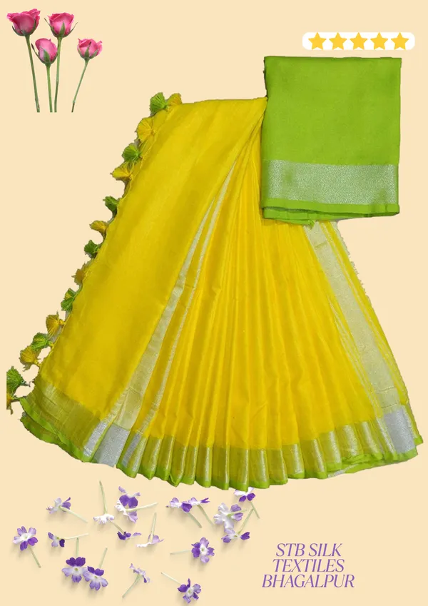 Yellow_Linen_Slub_Saree_Wih_Contrast_Blouse_Piece_For_Women