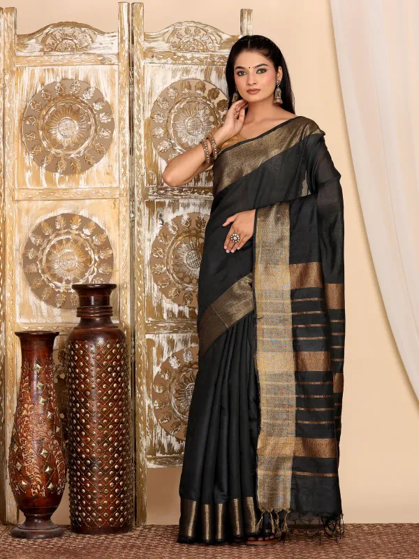 Black_Exquisite_Semi_Silk_Sarees_with_Blouse