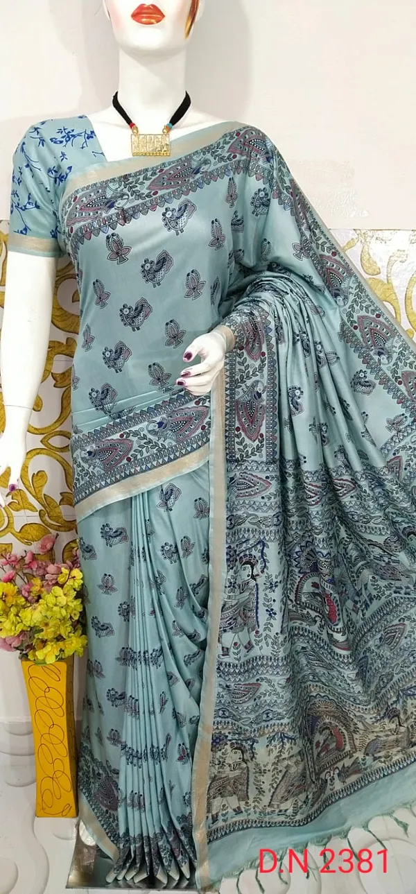 Women's_Semi_Tussar_Silk_Madhubani_Print_Saree_With_Running_Blouse_Piece