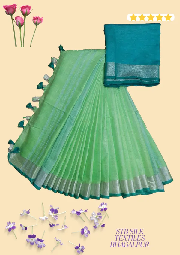 Mint_Green_Bhagalpuri_Linen_&_Viscose_Saree_With_Unstitched_Blouse_Piece_For_Women