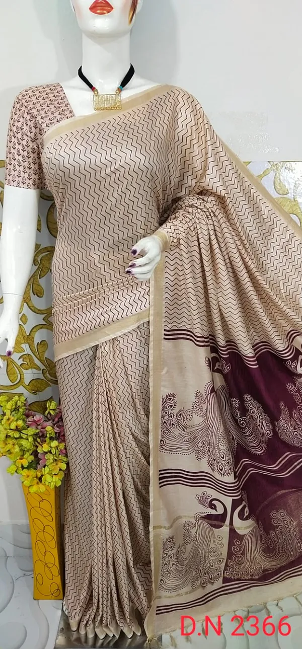 Women's_Semi_Tussar_Silk_Madhubani_Print_Saree_With_Running_Blouse_Piece