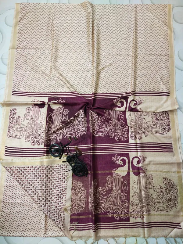Women's_Semi_Tussar_Silk_Madhubani_Print_Saree_With_Running_Blouse_Piece