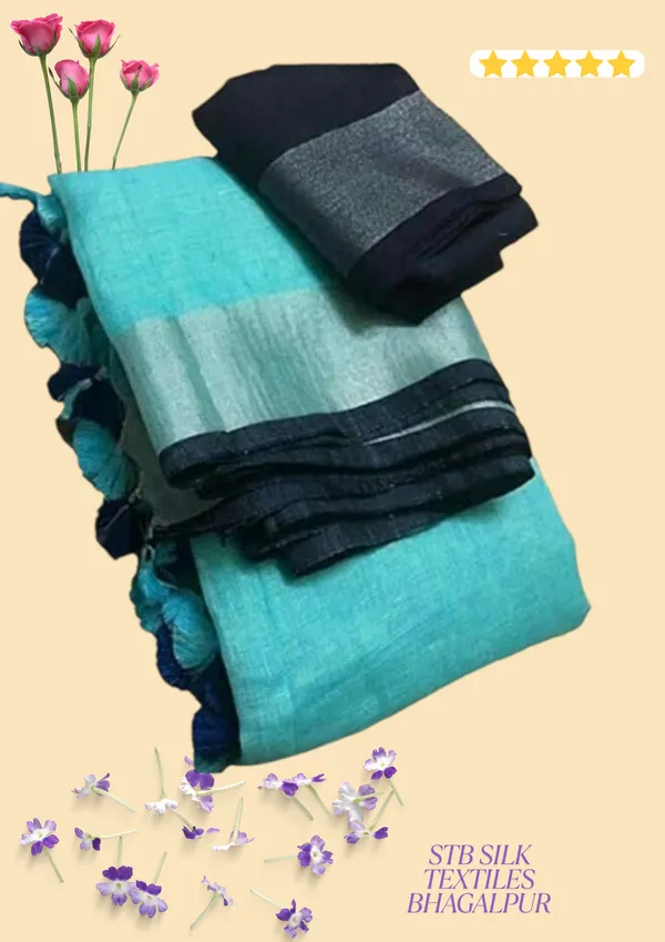 Firozy_Firozy_Color_Linen_Slub_Saree_With_Unstiched_Blouse_Piece_For_Women