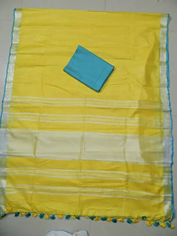Women's_Linen_Slub_Saree_With_Contrast_Blouse_Piece
