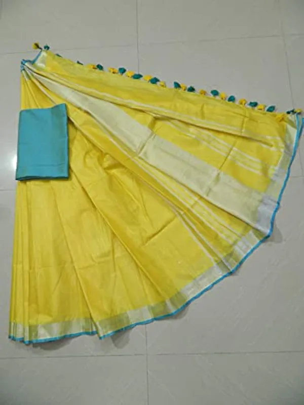 Women's_Linen_Slub_Saree_With_Contrast_Blouse_Piece