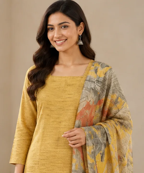 Yellow_Cotton_Silk_Unstitched_Salwar_Suit_Dress_Material_With_Marble_Print_Dupatta_For_Women