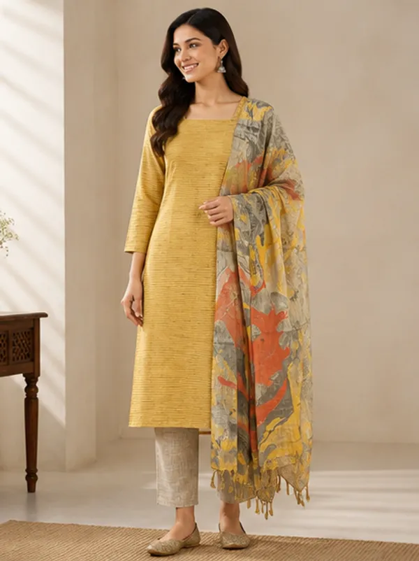 Yellow_Cotton_Silk_Unstitched_Salwar_Suit_Dress_Material_With_Marble_Print_Dupatta_For_Women