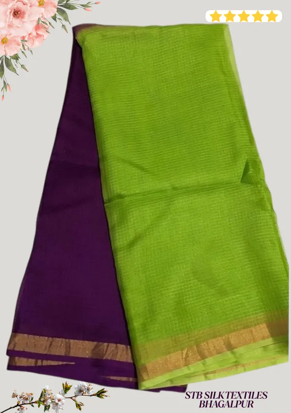 Magenta_&_Green_Bhagalpuri_Pure_Kota_Doria_Silk_Saree_With_Small_Zari_Boder_And_Running_Blouse_Piece_For_Women