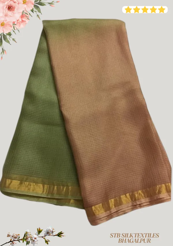 Green_&_Brown_Bhagalpuri_Pure_Kota_Doria_Silk_Saree_With_Small_Zari_Boder_And_Running_Blouse_Piece_For_Women