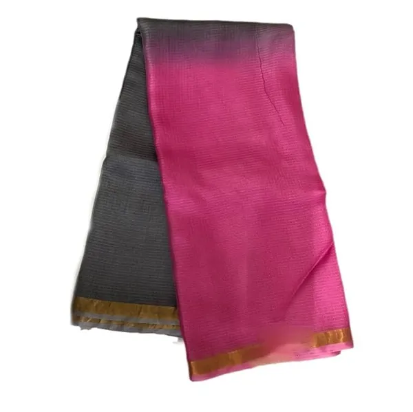 Grey_Pink_Bhagalpuri_Pure_Kota_Doria_Silk_Saree_With_Small_Zari_Boder_And_Running_Blouse_Piece_For_Women