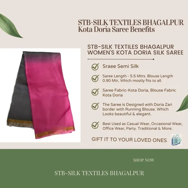 Grey_Pink_Bhagalpuri_Pure_Kota_Doria_Silk_Saree_With_Small_Zari_Boder_And_Running_Blouse_Piece_For_Women